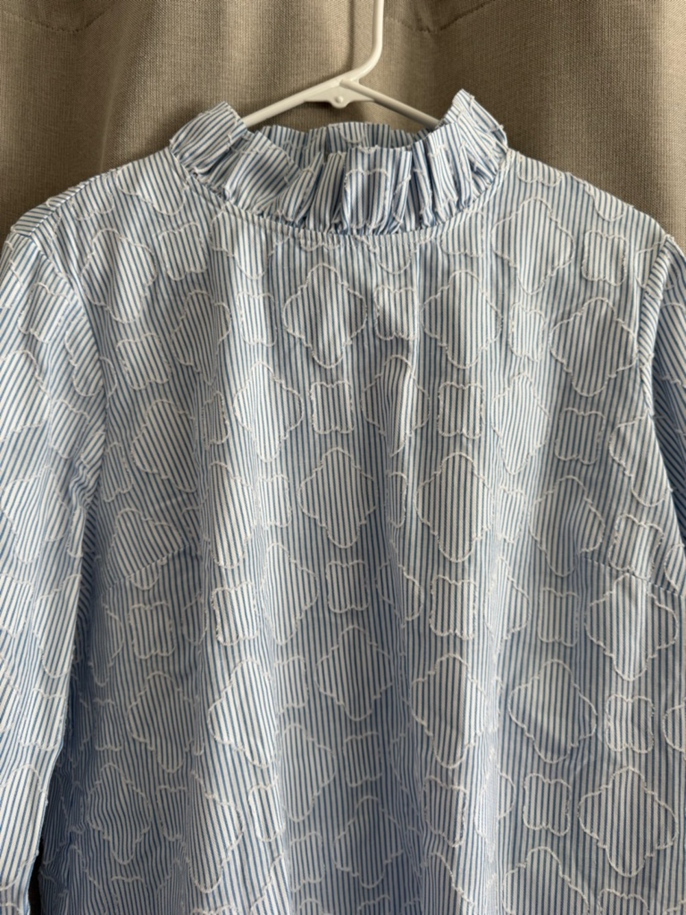 Draper James “Ingrid” Light Blue Striped Ruffle Neck Blouse size XL - Picture 2 of 11